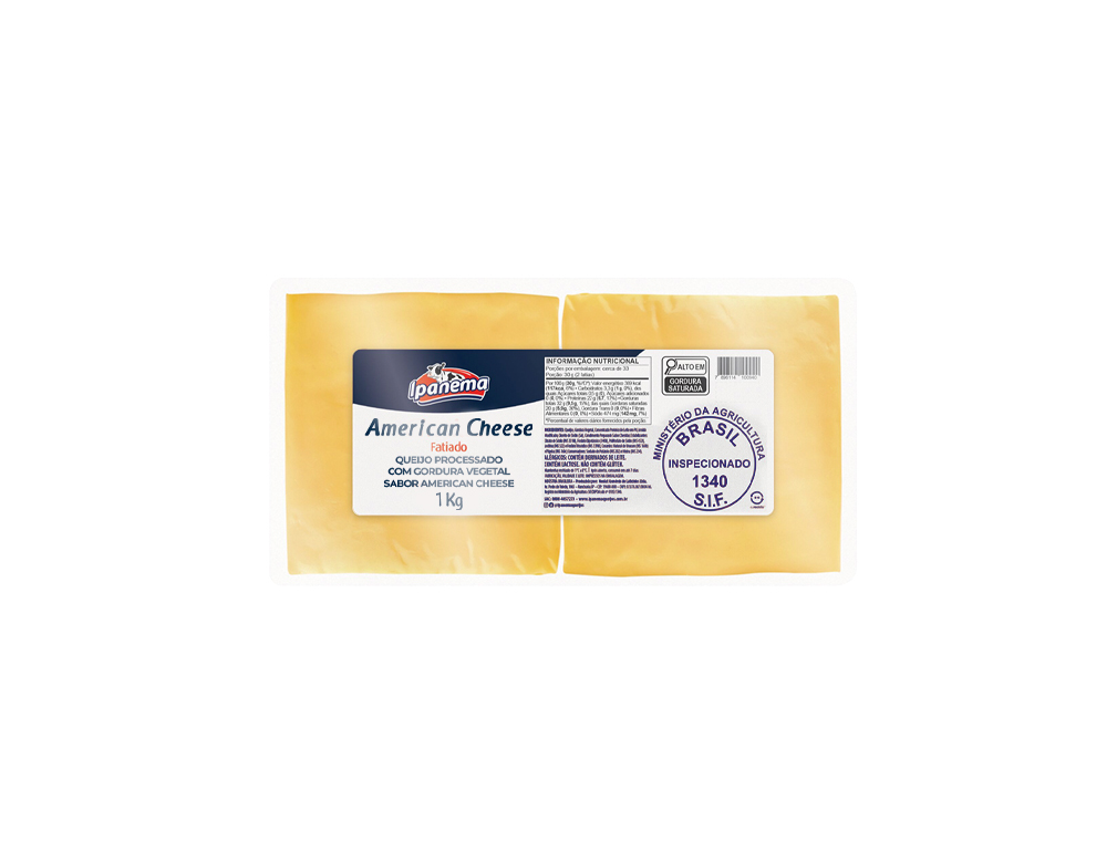 QUEIJO AMERICAN CHEESE FATIADO PROCESSADO 44 FATIAS IPANEMA 1 KG  (CX 9 PCT)